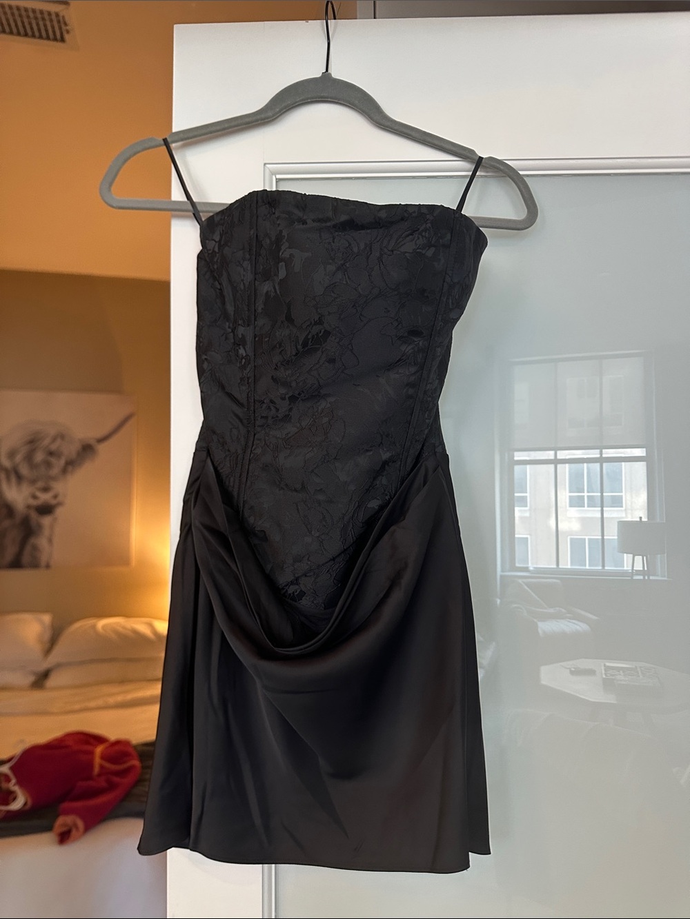 Princess Polly Black Strapless Mini with Draped Skirt